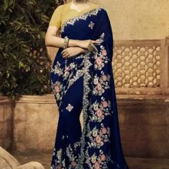 ইন্ডিয়ান জর্জেট শাড়ি ব্লাউজ পিস সহ (36)