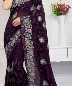 ইন্ডিয়ান জর্জেট শাড়ি ব্লাউজ পিস সহ (47)