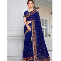 ইন্ডিয়ান জর্জেট শাড়ি ব্লাউজ পিস সহ (42)