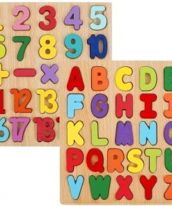 3-D Wooden Alphabet Puzzle Set,ABC Letter and Numbers Puzzles