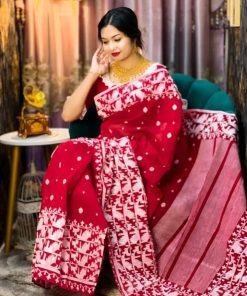 Half silk screen print saree-2024