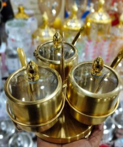 3pcs Stainless Steel Spice Jar with Revolving Stand Golden Color