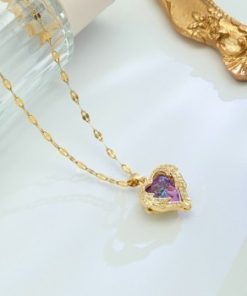 Colorful Ocean Heart Pendant Titanium Steel Necklace Female Korean Version