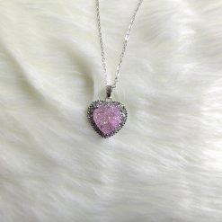 Colorful Pink Heart Pendant Titanium Steel Necklace Female Korean Version