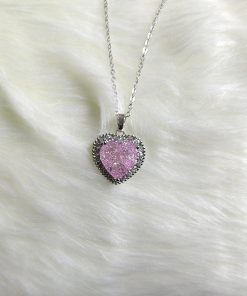 Colorful Pink Heart Pendant Titanium Steel Necklace Female Korean Version