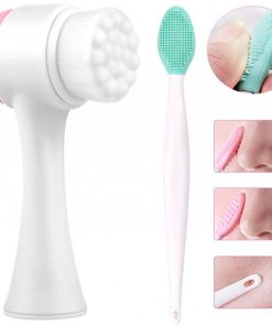 Face Brush, 2 Colors Double Sides Silicone Facial Pore Cleanser Manual Face Wash Cleansing Brush(White)