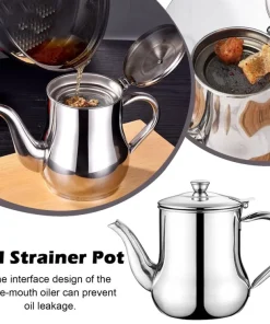 Filter Cooking Oil Pot Kitchen Large Capacity 410ml Stainless Steel Oil Strainer Pot Container Jug Storage Can
