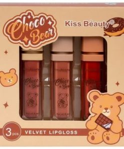Kiss Beauty Choco Bear 3 in 1 Velvet Lip Gloss 3pcs set