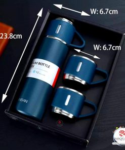 Premium Stainless Steel 1 Bottle & 3 Mug Set | 500ml Capacity | 12 Hours Hot & Cold | Gift Pack | Double Walled Vacuum Flask Insulated Bottle