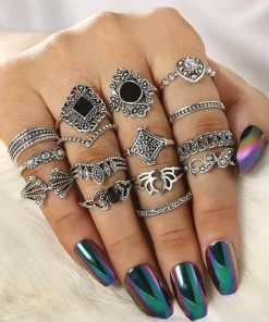 Rhinestone Inlay Bomian Style Women Ring (15pcs )