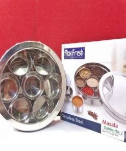 Stainless Steel Masala Dabba Spice Box With Transparent Glass Lids - 7 Pcs