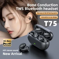 T 75 Wireless Bluetooth 5.3 Earbuds Ear Clip Bone Conduction Headphones Sport Headset