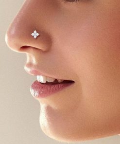 Traditional Gold 4 Stone Mossanite Diamond Cut Nose Pin -7 Mm