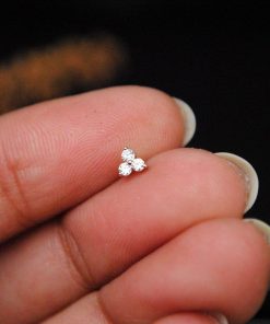 Traditional Gold Three Stone Mossanite Diamond Cut Nose Pin -7 Mm (With gift box)