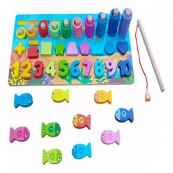 Wooden Number Puzzle Board Toddler Educational Early Learning Fishing Toys