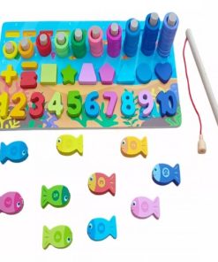 Wooden Number Puzzle Board Toddler Educational Early Learning Fishing Toys