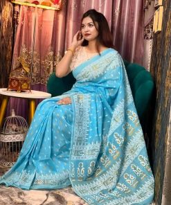 Half silk saree skin print work