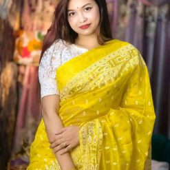 Half silk saree skin print work