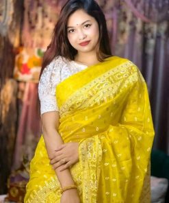 Half silk saree skin print work