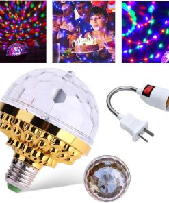 mposei Colorful Rotating Magic Ball Light, Party Lights Disco Ball, Mirror Disco Ball Shape Bulb, Magic Rotating Ball Light Bulb with Sockets for Home