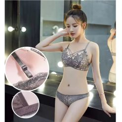Sexy Underwear Set Cotton Push-up Bra and Panty Sets gray