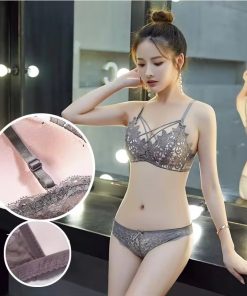 Sexy Underwear Set Cotton Push-up Bra and Panty Sets gray