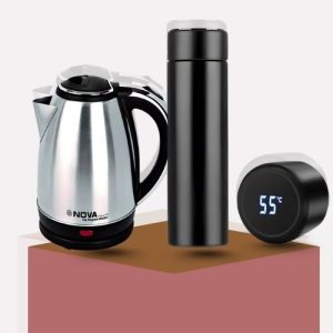 Smart Portable LED Flask + NOVA Stainless Steel Electric Kettle 2.0L Combo